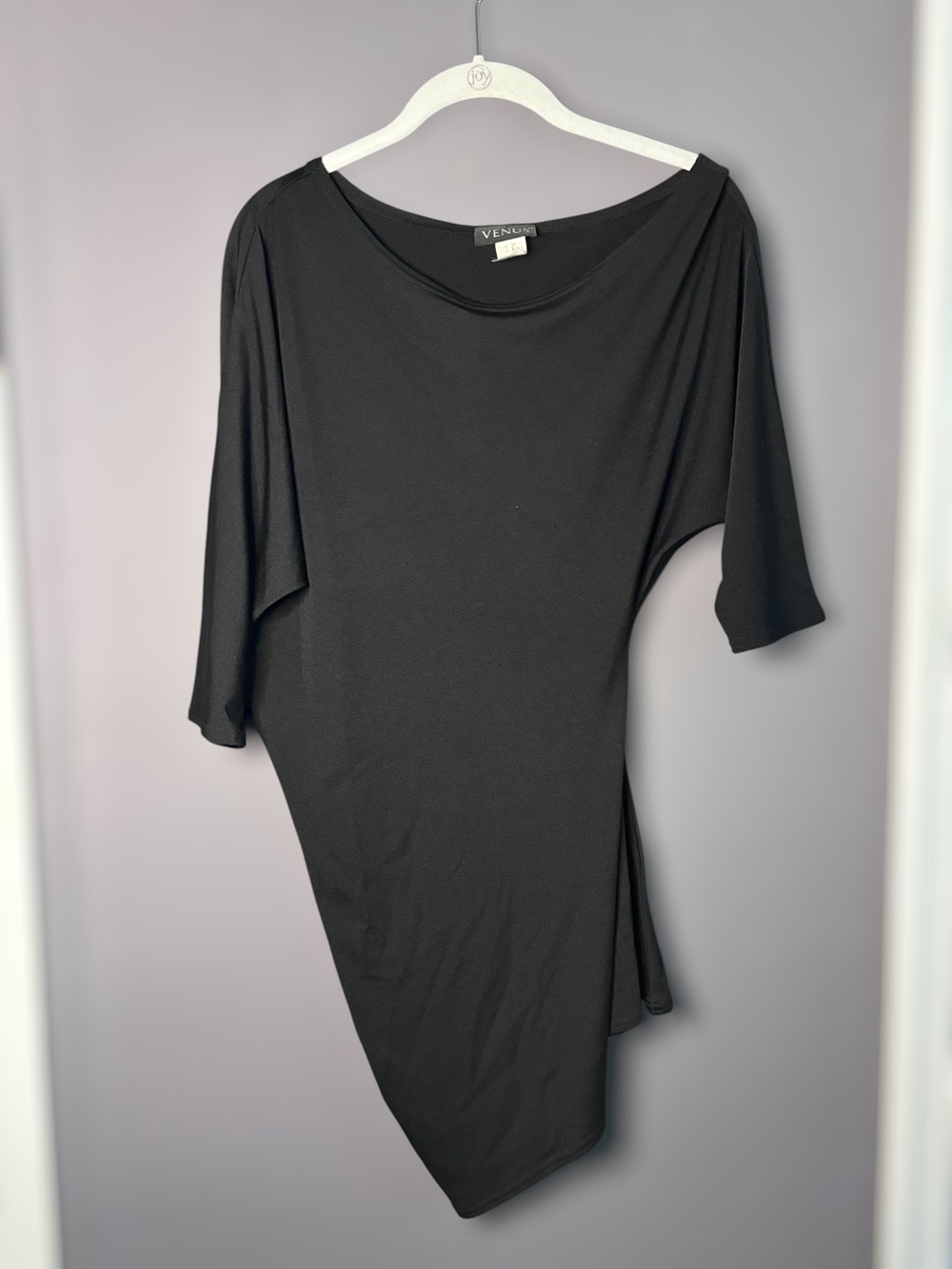 Venus Black Asymmetrical Draped Dolman Sleeve Tunic Small